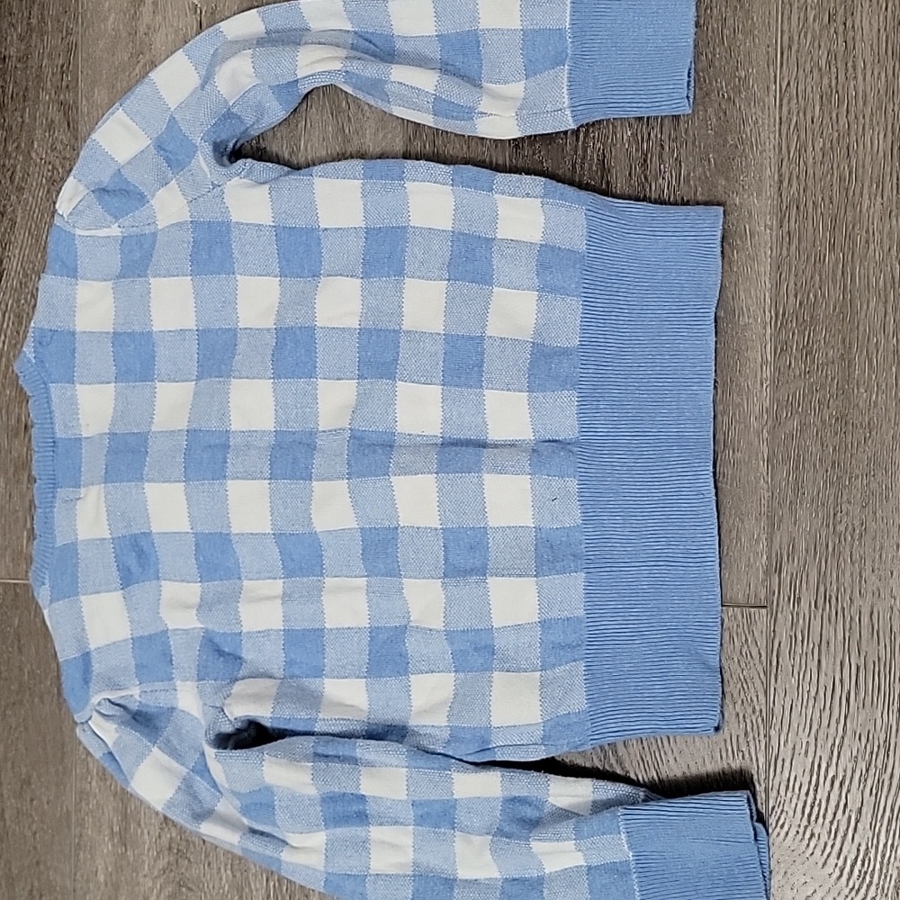 Polo by Ralph Lauren Women's Blue and White Checkered Sweater - Picture 5 of 5